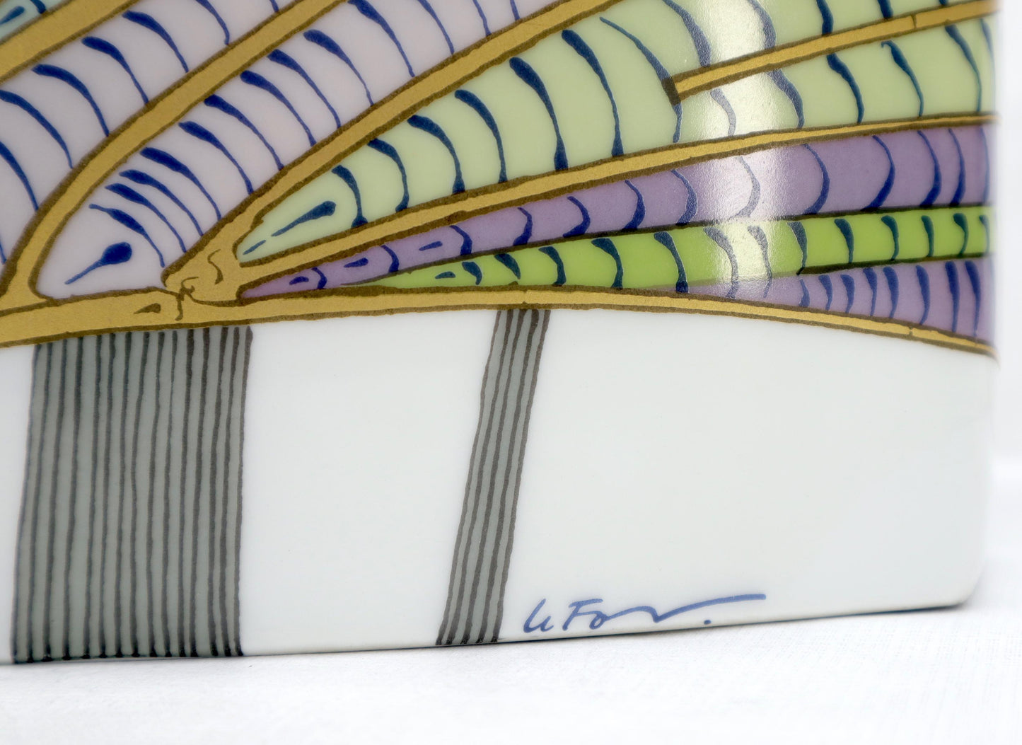 EstablishedLines Large Square Boat Shape Artist Decorated & Signed Vase by Rosenthal, Germany