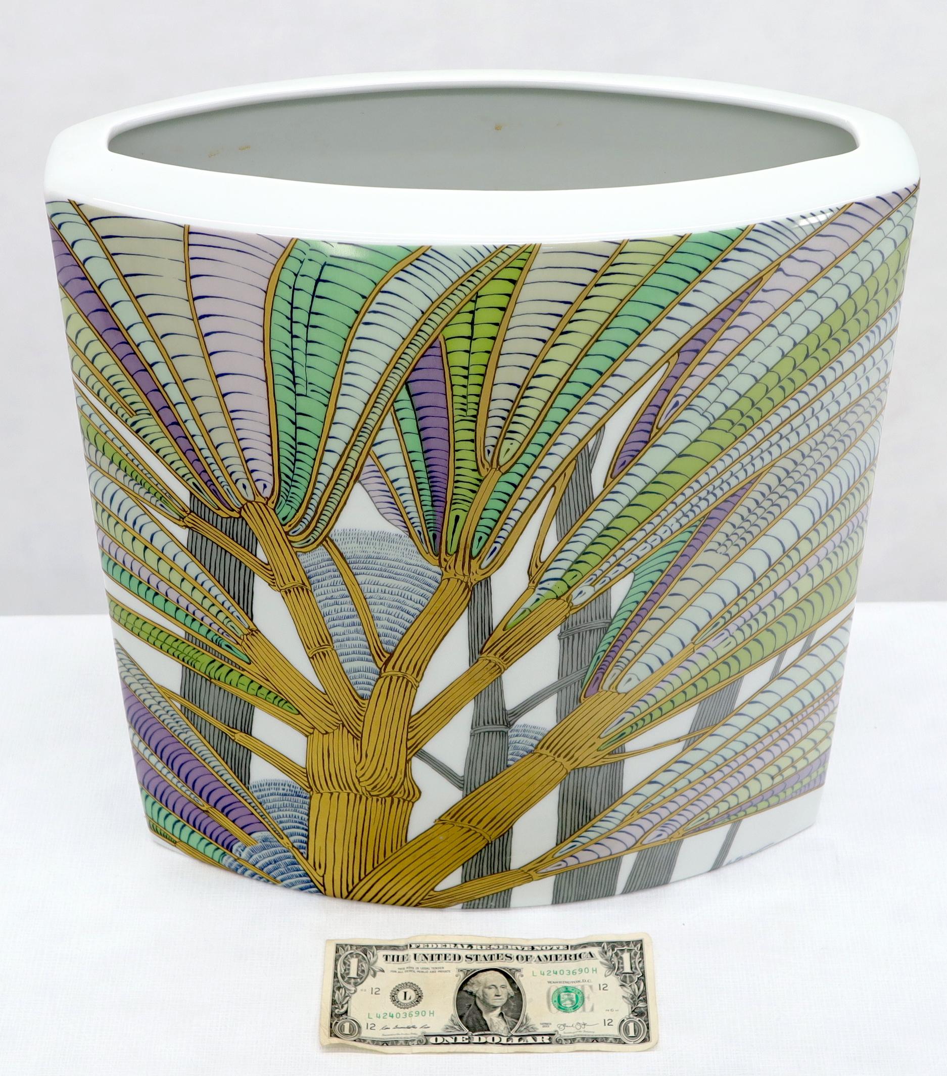 EstablishedLines Large Square Boat Shape Artist Decorated & Signed Vase by Rosenthal, Germany