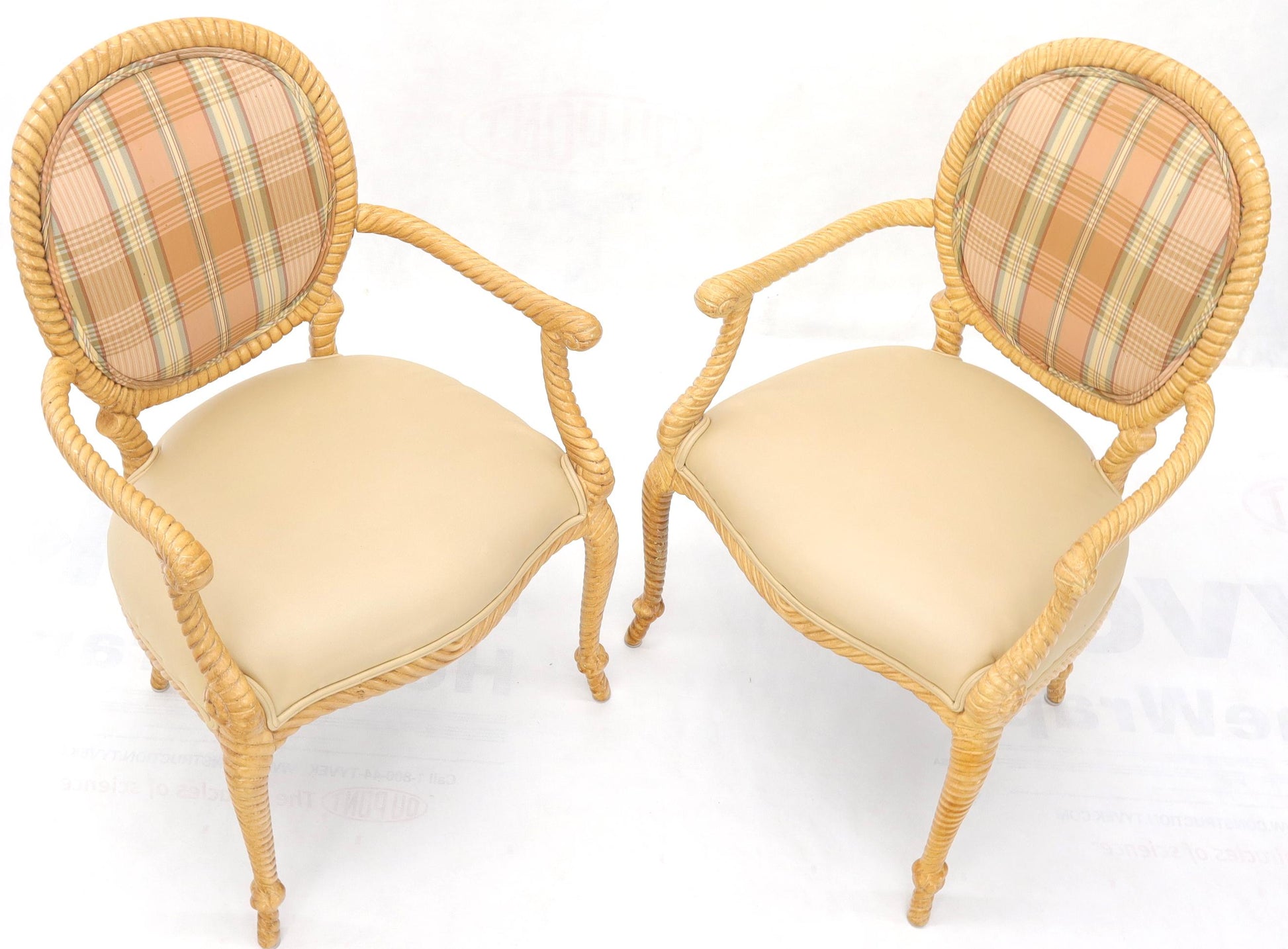 EstablishedLines Pair of Twisted Rope Carved Wood Decorative Chairs