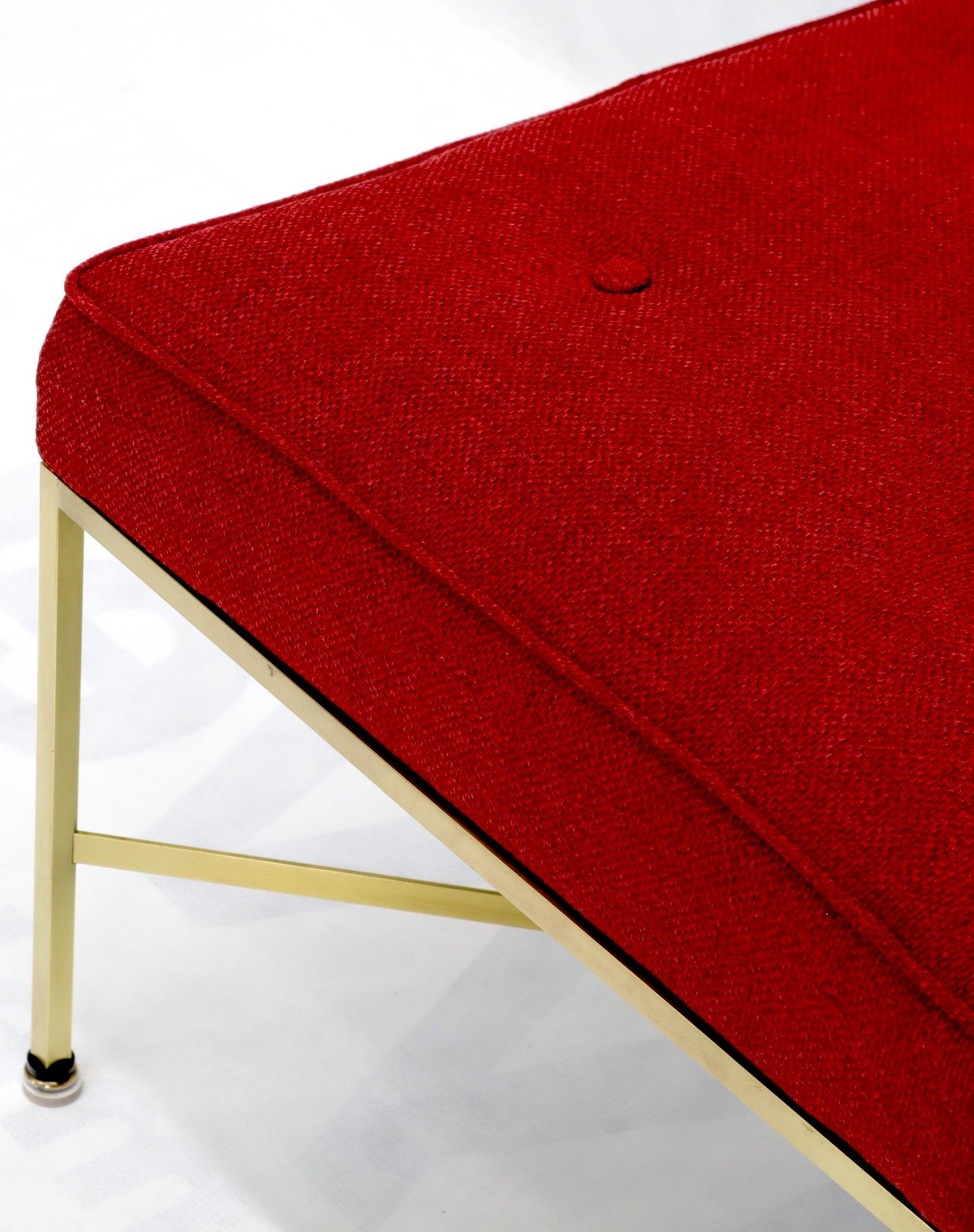 EstablishedLines Pair of New Red Upholstery Square Brass Frames Benches Stools by Paul McCobb