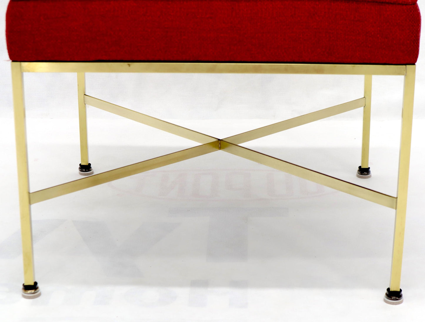 EstablishedLines Pair of New Red Upholstery Square Brass Frames Benches Stools by Paul McCobb