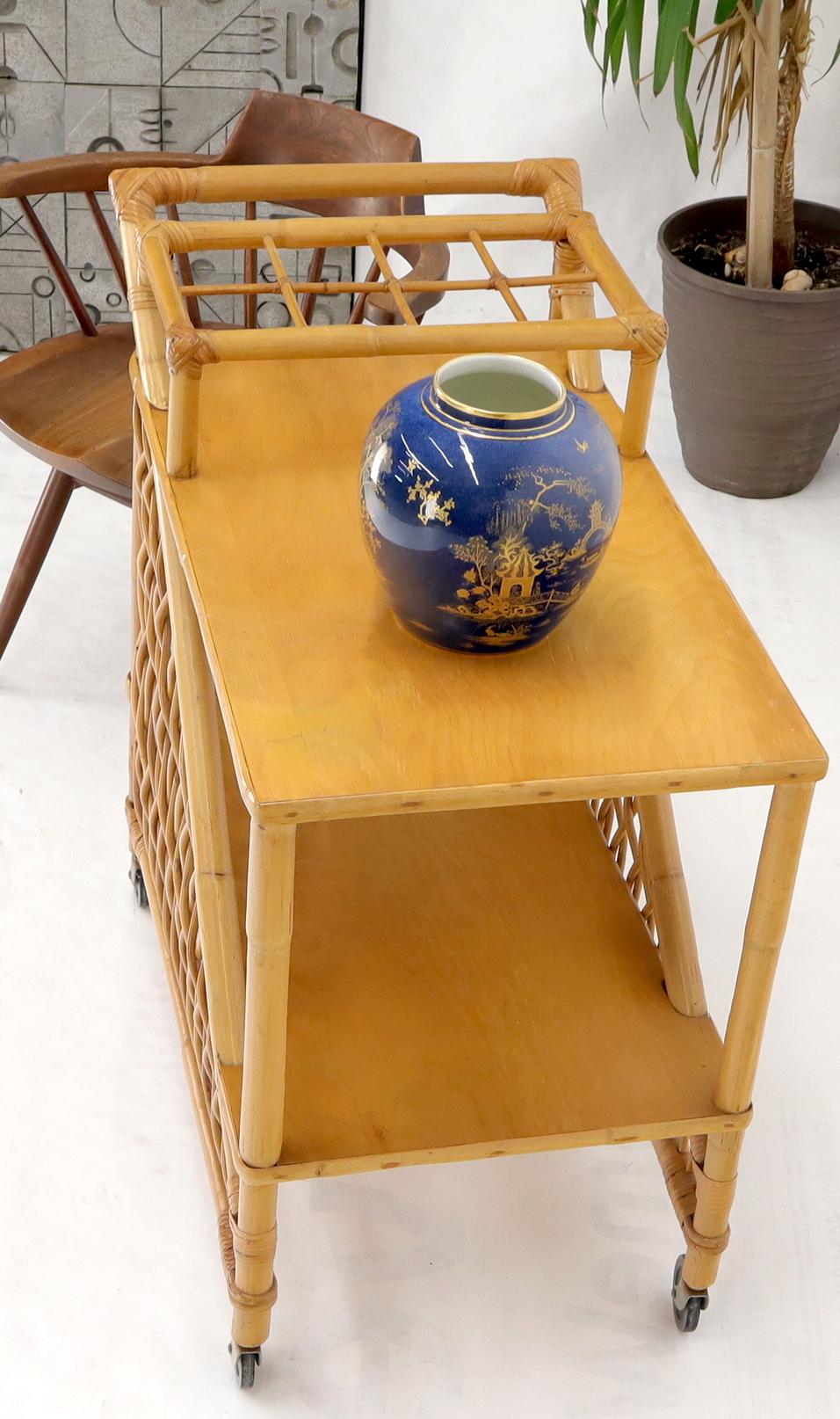 EstablishedLines Mid century modern rattan and bamboo serving bar cart w/ bottles holder.