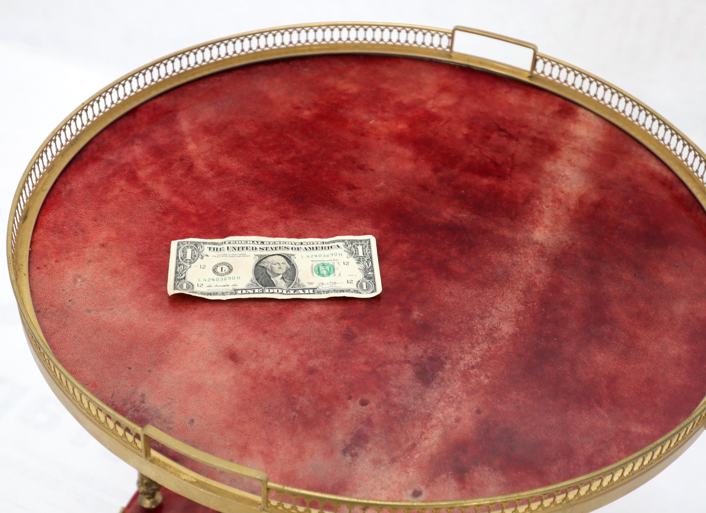 EstablishedLines Round Aldo Tura Lacquered Parchment Goat Skin Serving Bar Cart