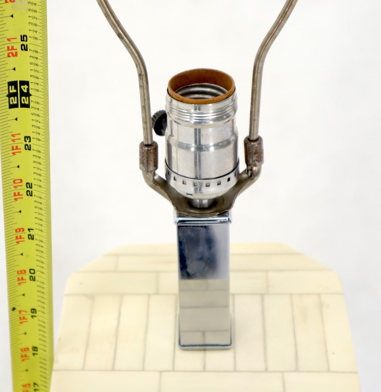 EstablishedLines Tessellated Bone Tile Pedestal Mid-Century Modern Table Lamp