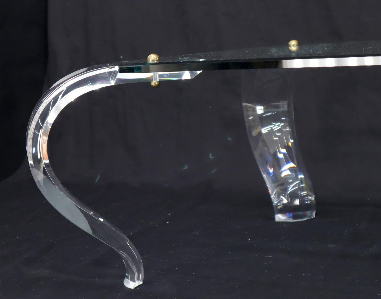 EstablishedLines Glass Top Bent Lucite Legs Rectangular Coffee Table