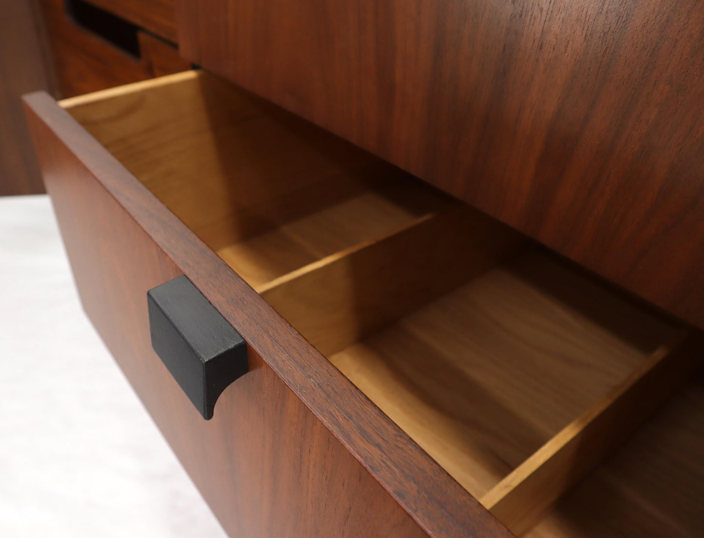 EstablishedLines American Walnut 9 Drawers Two Doors Compartment Long Dresser Credenza Restored