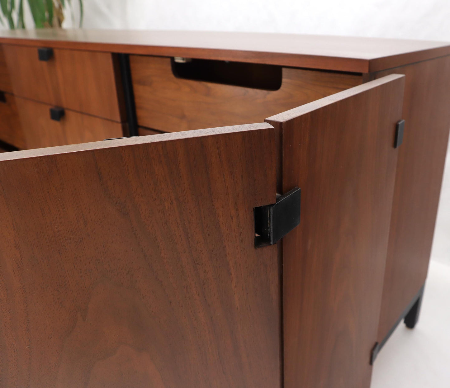 EstablishedLines American Walnut 9 Drawers Two Doors Compartment Long Dresser Credenza Restored