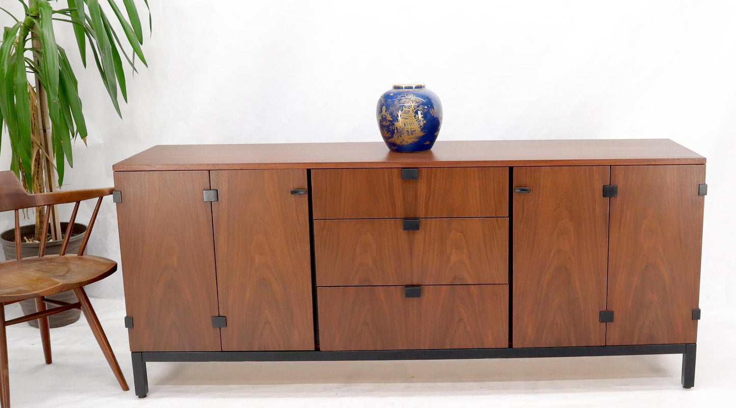 EstablishedLines American Walnut 9 Drawers Two Doors Compartment Long Dresser Credenza Restored