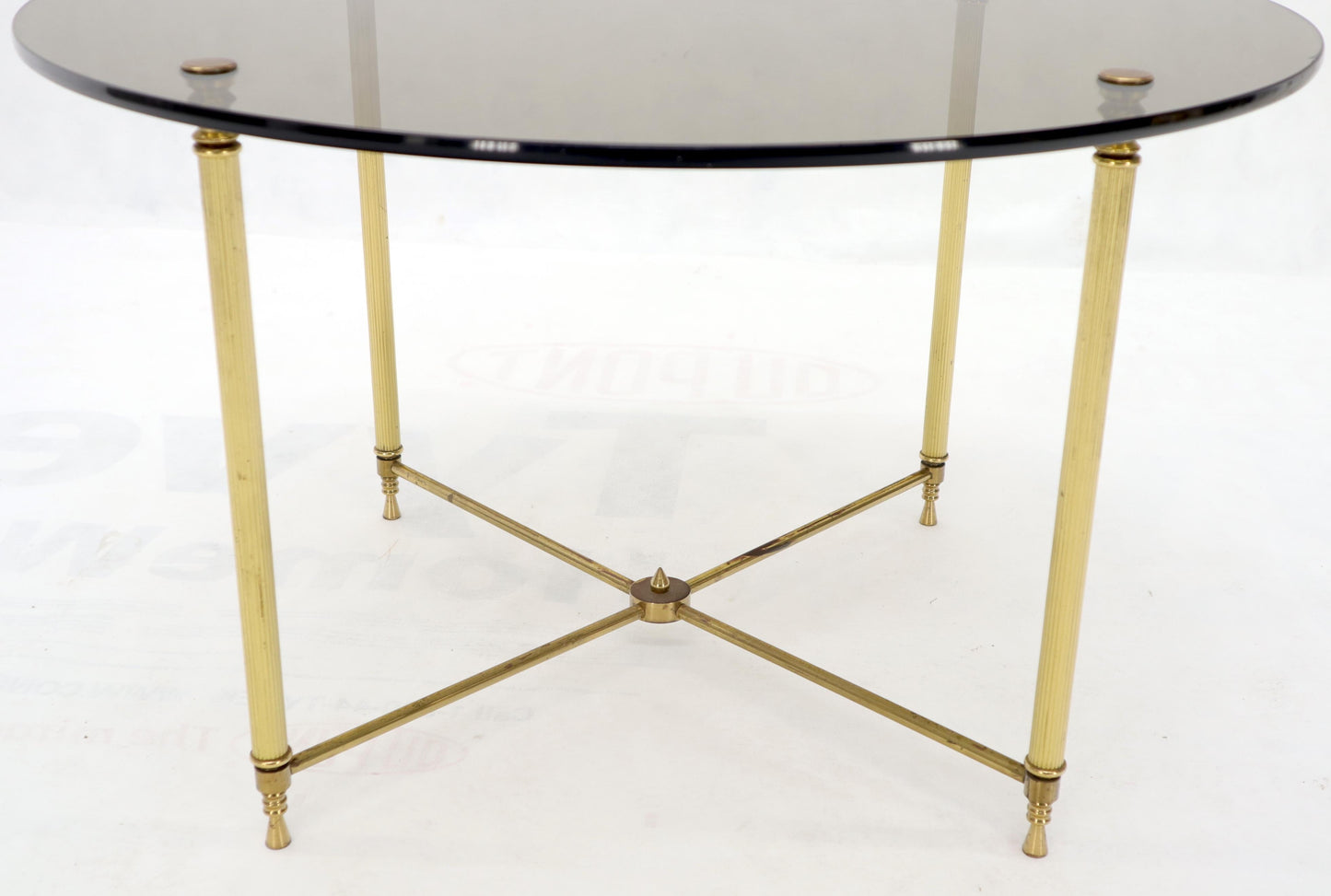 EstablishedLines Circular Round Smoked Glass Brass Legs Nesting Coffee Table