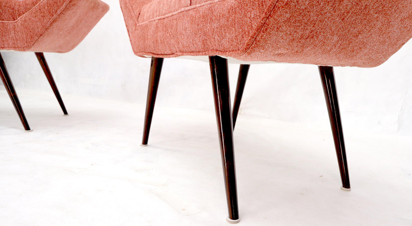 EstablishedLines Pair of Mid-Century Modern Pink Velvet Upholstery Dowel Legs Benches
