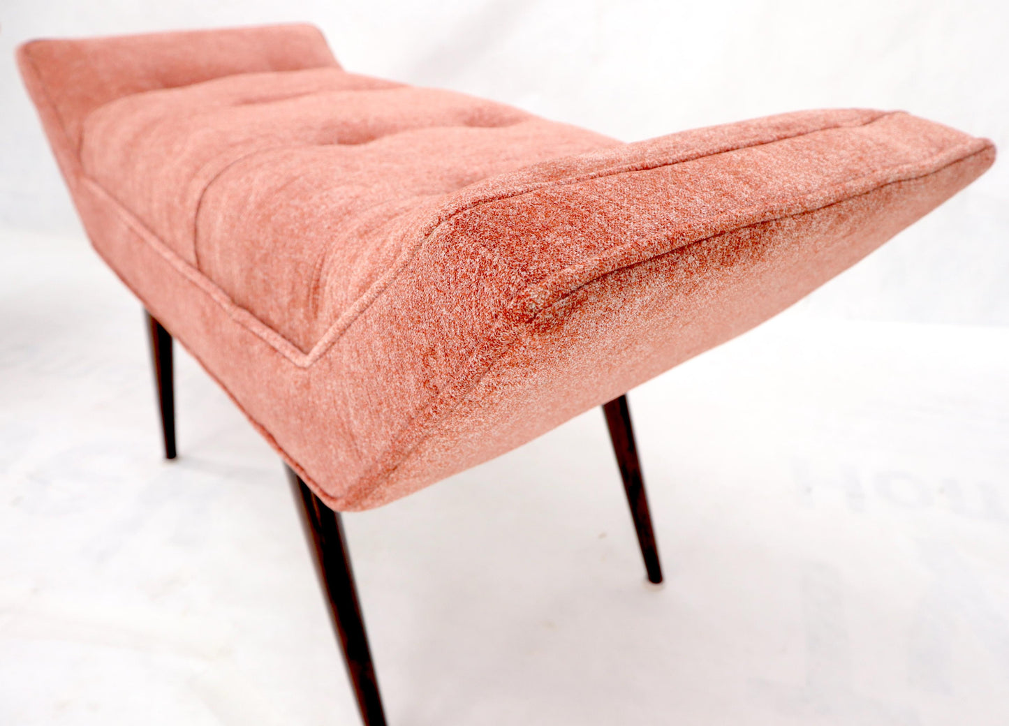 EstablishedLines Pair of Mid-Century Modern Pink Velvet Upholstery Dowel Legs Benches
