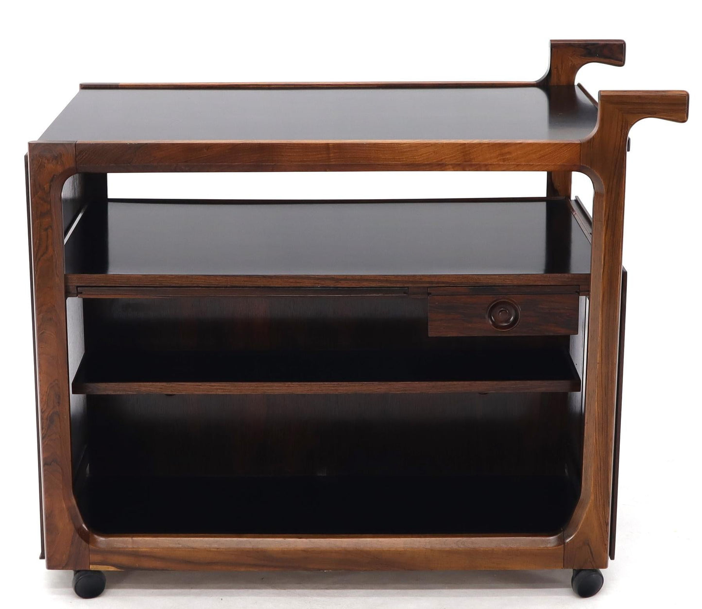 EstablishedLines Multifunctional Danish Rosewood Drop Leaf Bar Tea Cart Mid-Century Modern