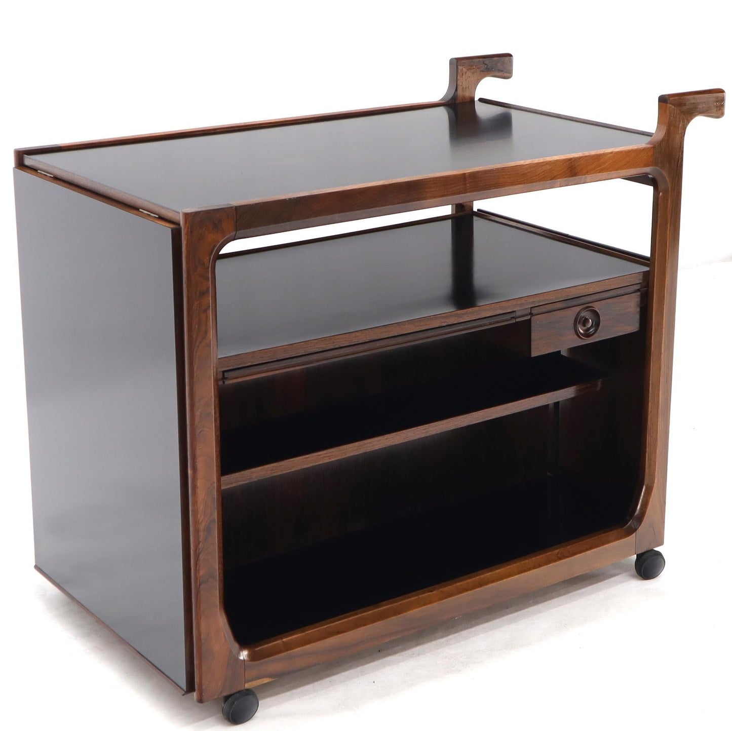 EstablishedLines Multifunctional Danish Rosewood Drop Leaf Bar Tea Cart Mid-Century Modern