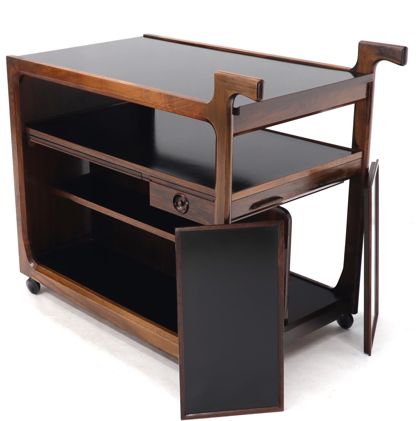EstablishedLines Multifunctional Danish Rosewood Drop Leaf Bar Tea Cart Mid-Century Modern