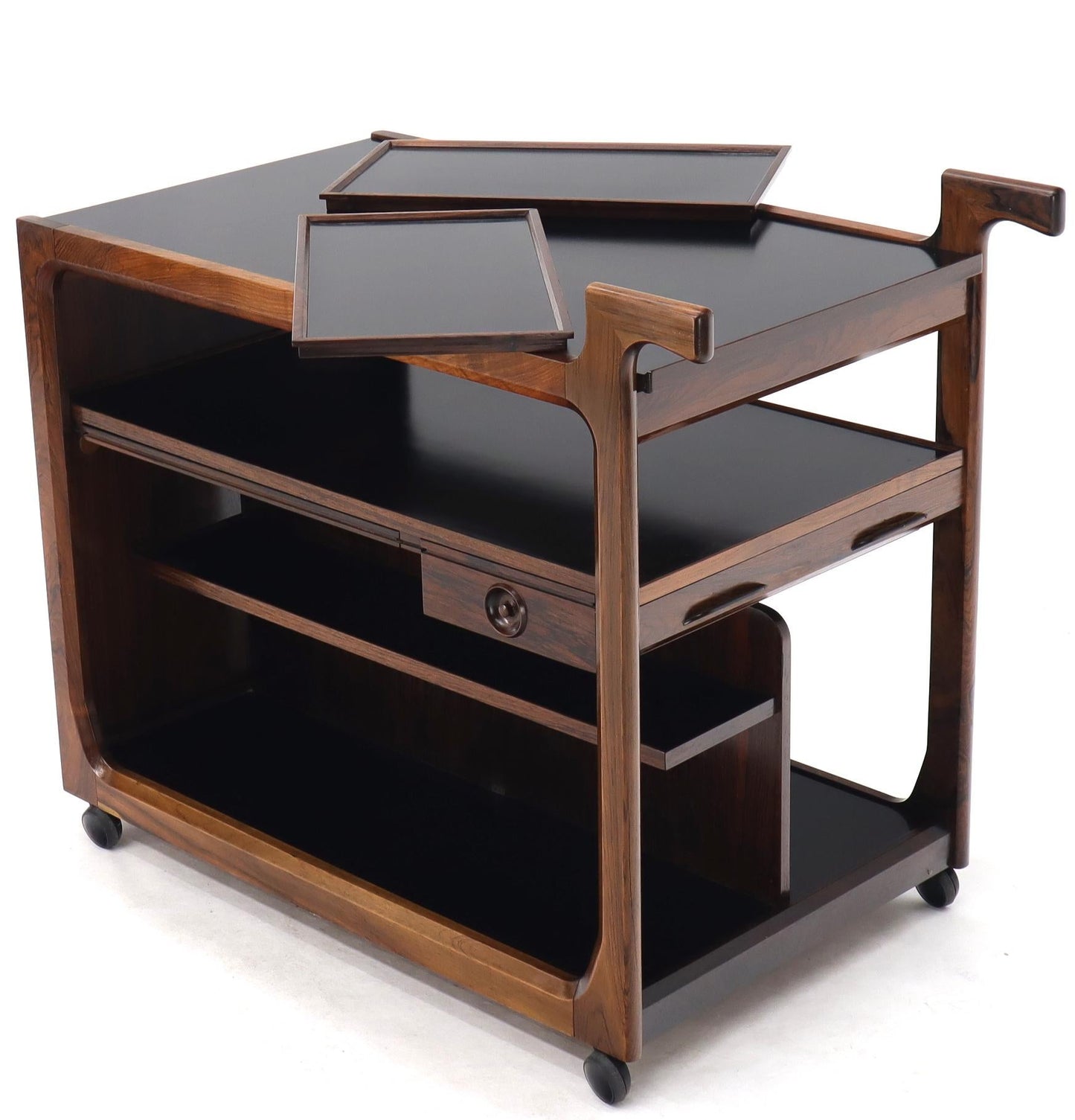 EstablishedLines Multifunctional Danish Rosewood Drop Leaf Bar Tea Cart Mid-Century Modern