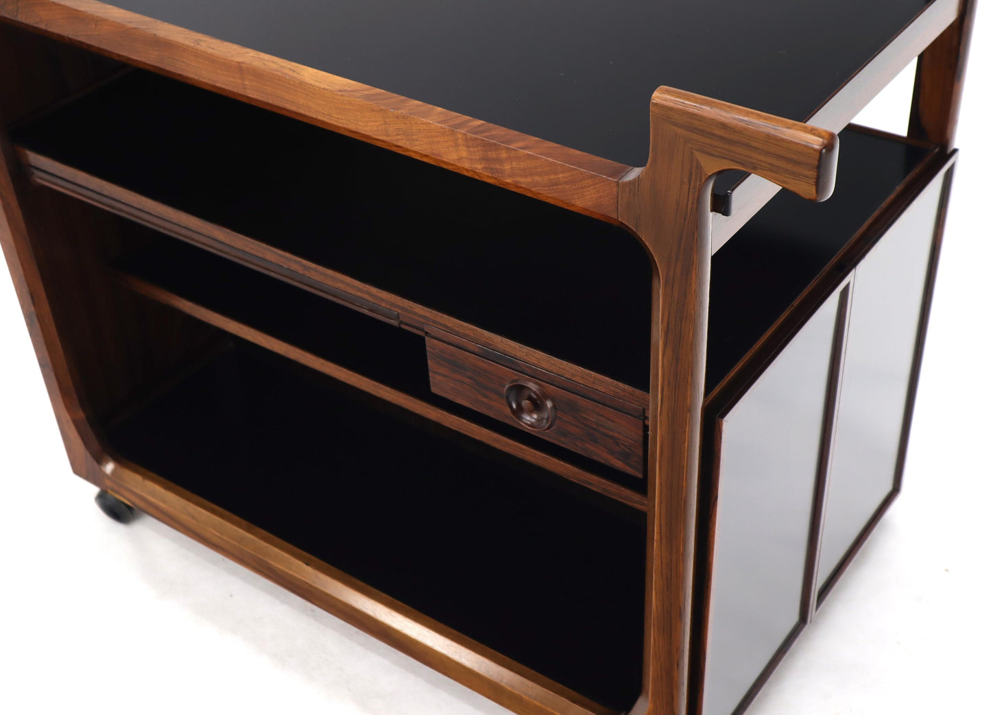 EstablishedLines Multifunctional Danish Rosewood Drop Leaf Bar Tea Cart Mid-Century Modern