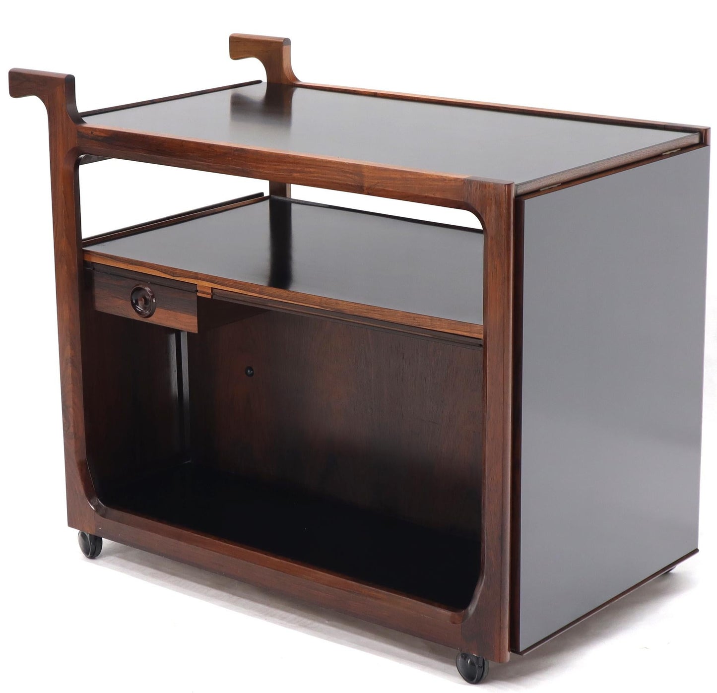 EstablishedLines Multifunctional Danish Rosewood Drop Leaf Bar Tea Cart Mid-Century Modern