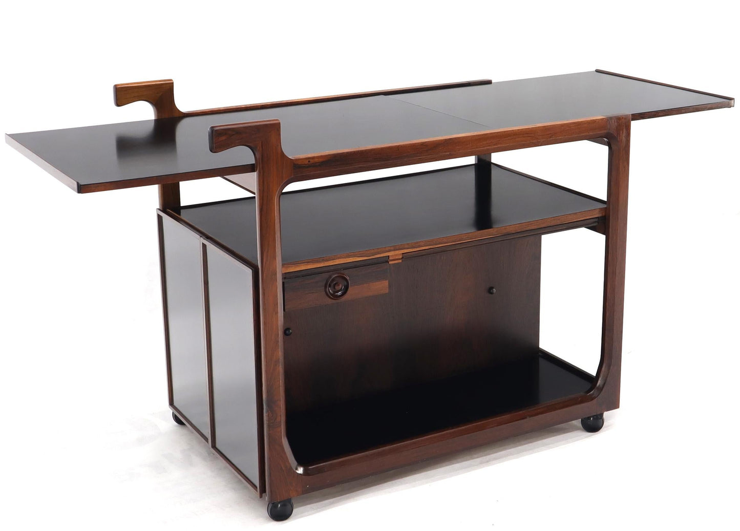 EstablishedLines Multifunctional Danish Rosewood Drop Leaf Bar Tea Cart Mid-Century Modern