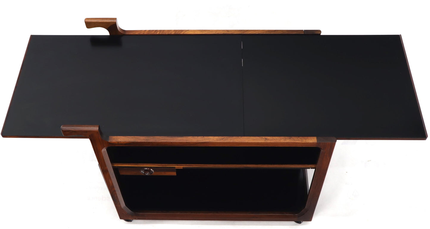 EstablishedLines Multifunctional Danish Rosewood Drop Leaf Bar Tea Cart Mid-Century Modern