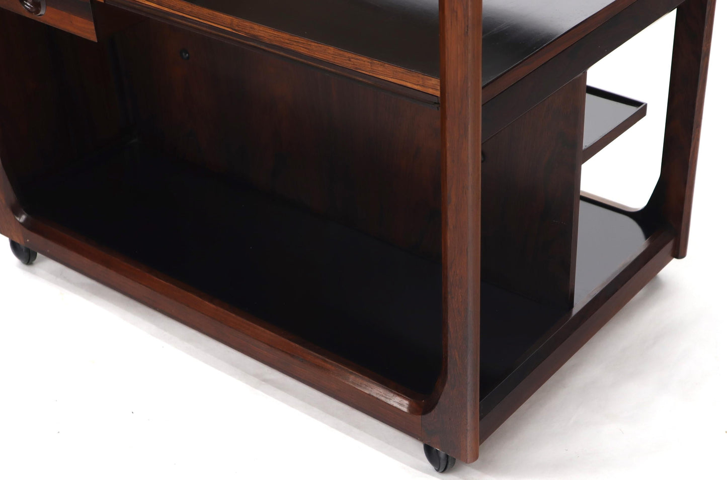 EstablishedLines Multifunctional Danish Rosewood Drop Leaf Bar Tea Cart Mid-Century Modern