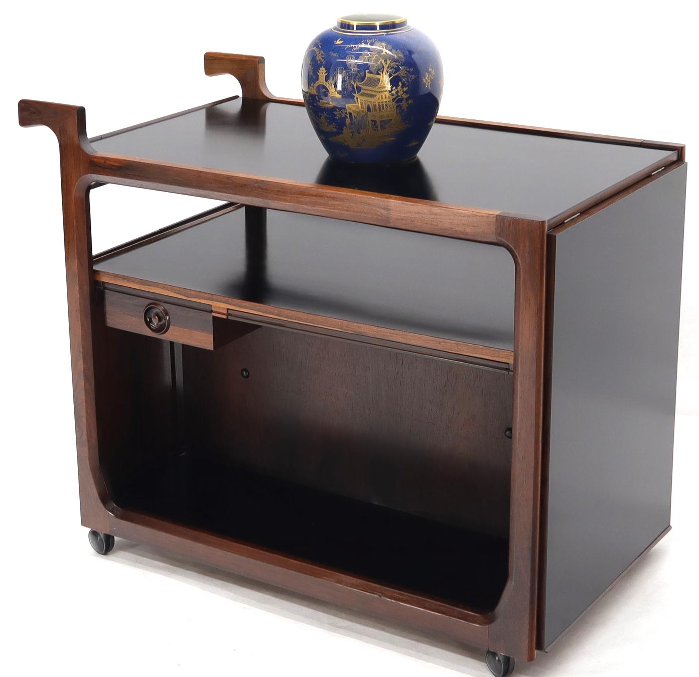EstablishedLines Multifunctional Danish Rosewood Drop Leaf Bar Tea Cart Mid-Century Modern