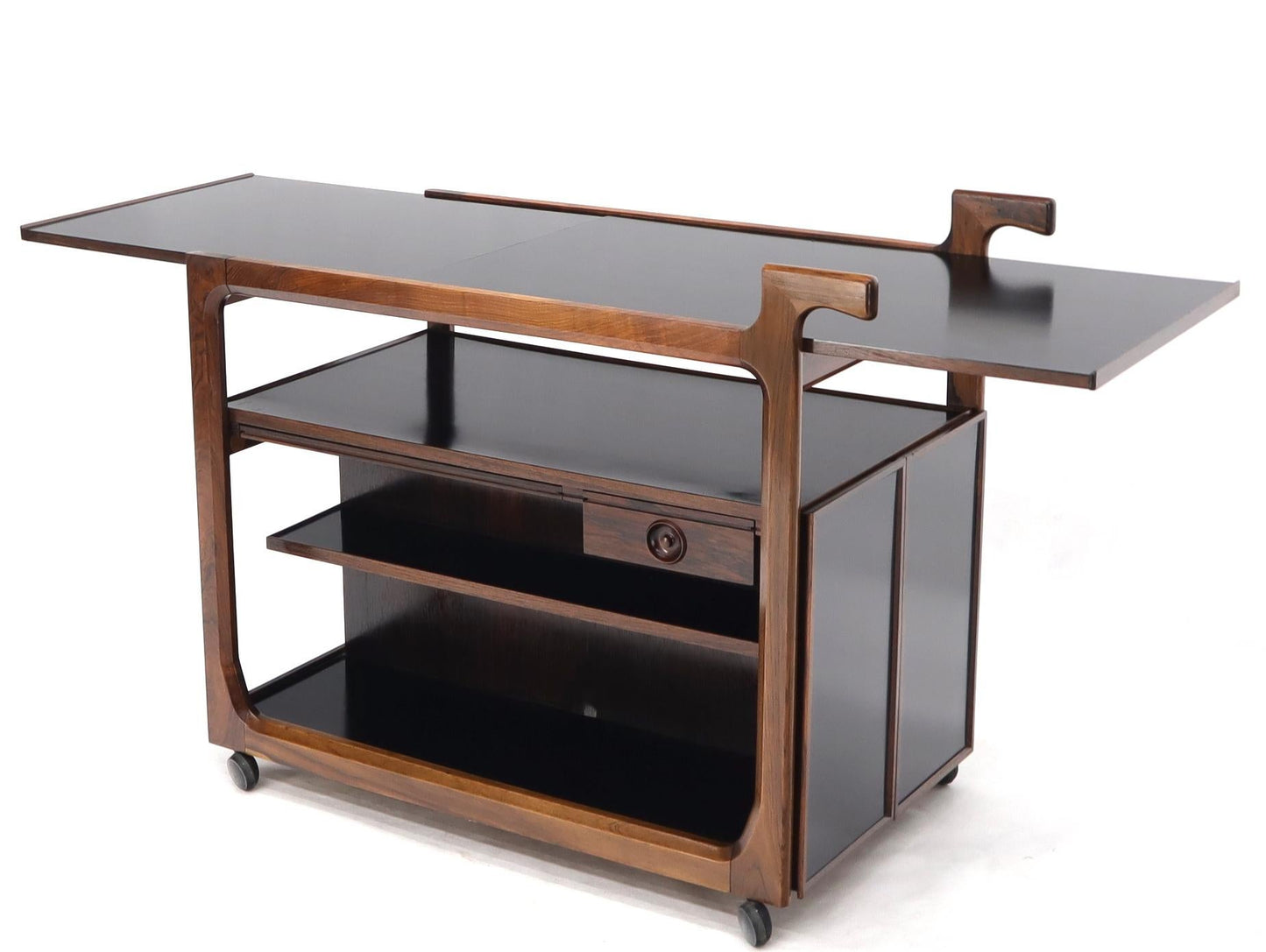 EstablishedLines Multifunctional Danish Rosewood Drop Leaf Bar Tea Cart Mid-Century Modern