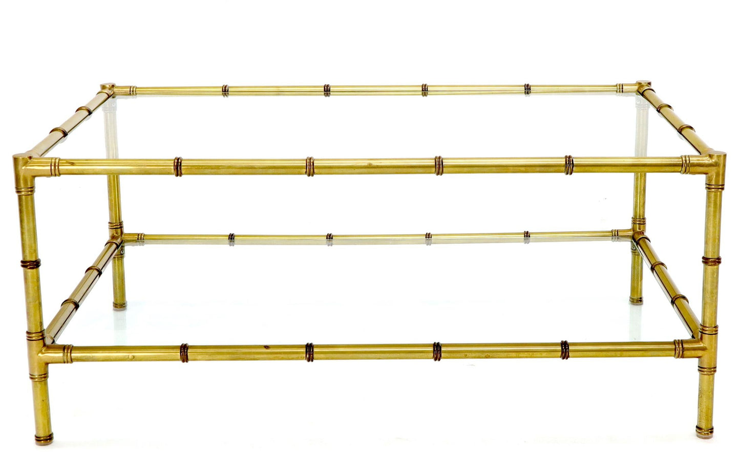EstablishedLines Italian Mid-Century Modern Faux Bamboo Machined Brass Rectangle Two-Tier Coffee
