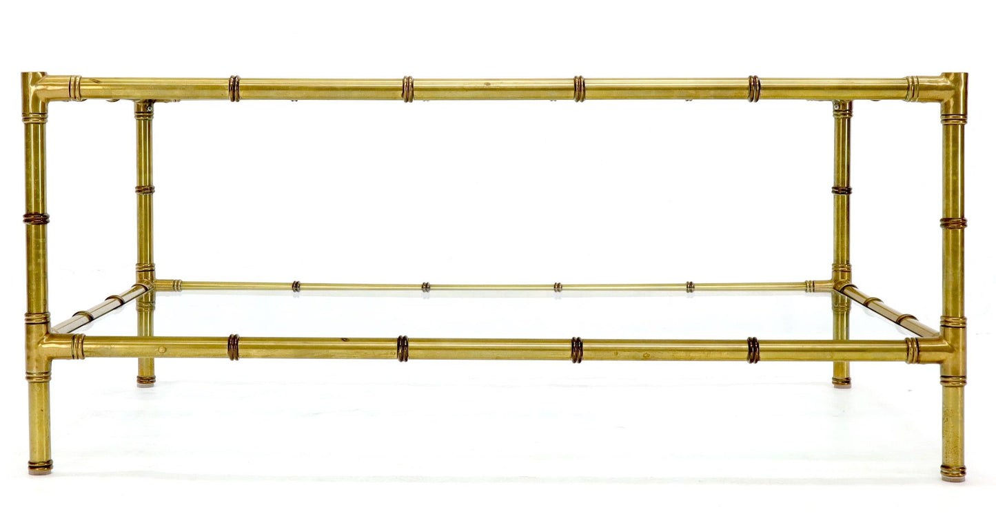 EstablishedLines Italian Mid-Century Modern Faux Bamboo Machined Brass Rectangle Two-Tier Coffee