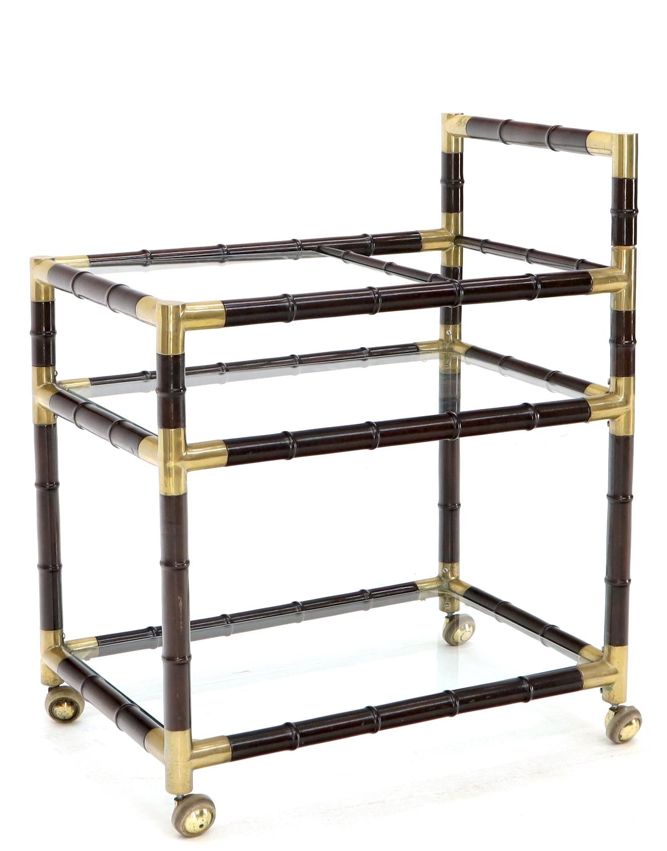 EstablishedLines Italian Faux Bamboo Three-Tier Glass Shelves Rolling Serving Cart Bar