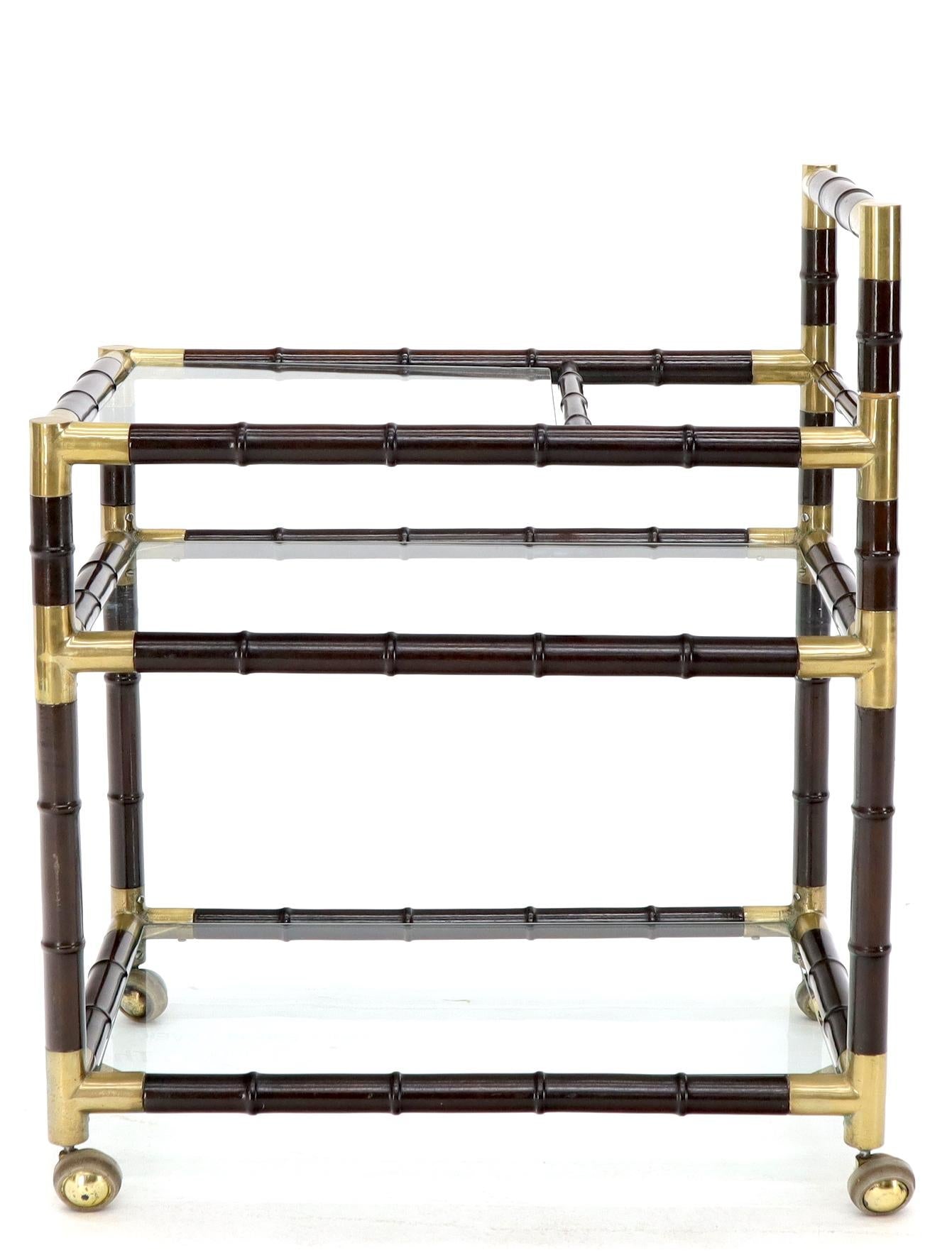 EstablishedLines Italian Faux Bamboo Three-Tier Glass Shelves Rolling Serving Cart Bar