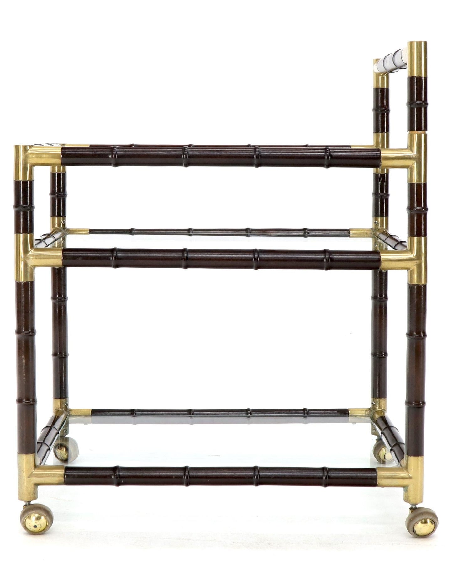 EstablishedLines Italian Faux Bamboo Three-Tier Glass Shelves Rolling Serving Cart Bar