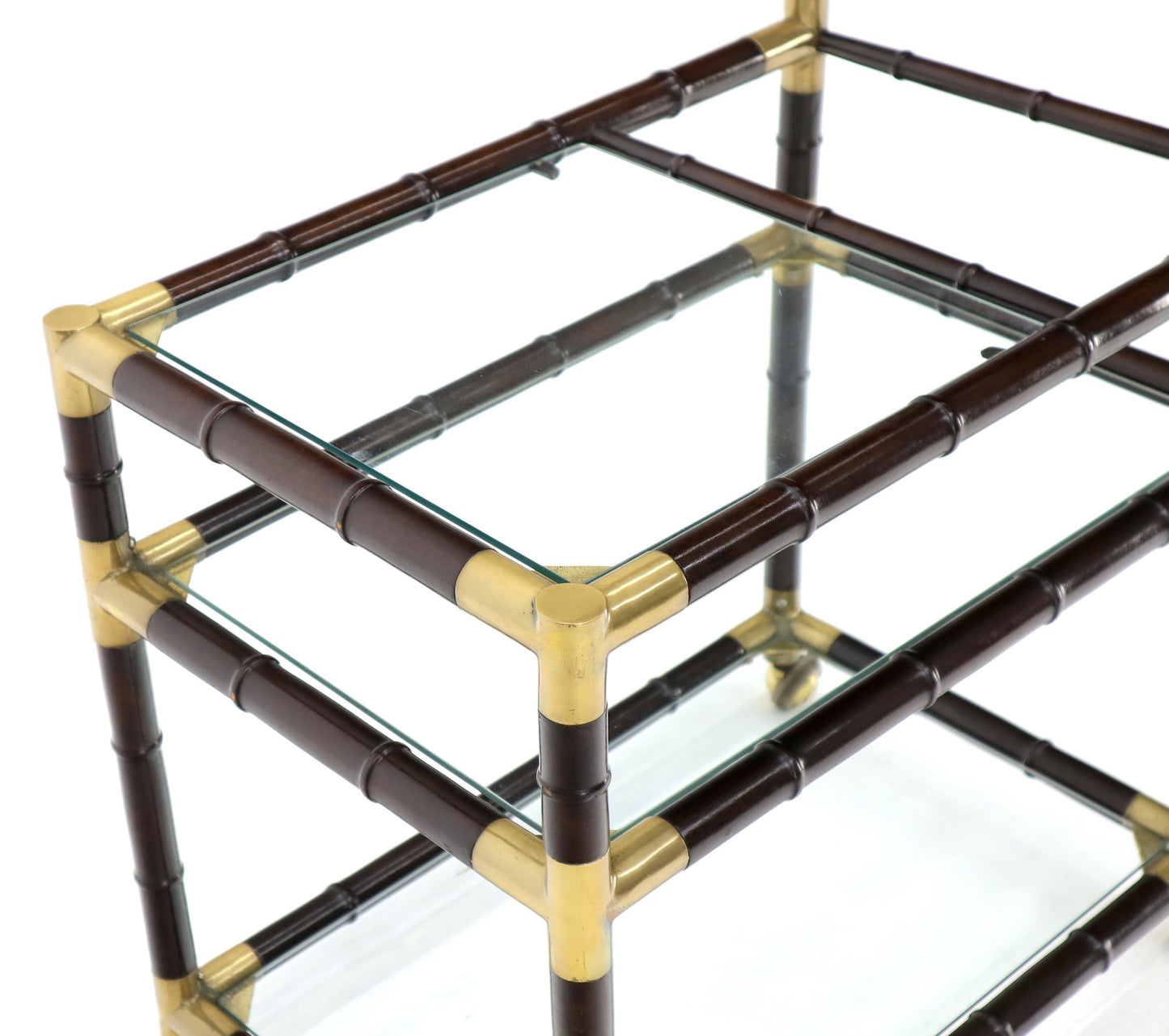 EstablishedLines Italian Faux Bamboo Three-Tier Glass Shelves Rolling Serving Cart Bar