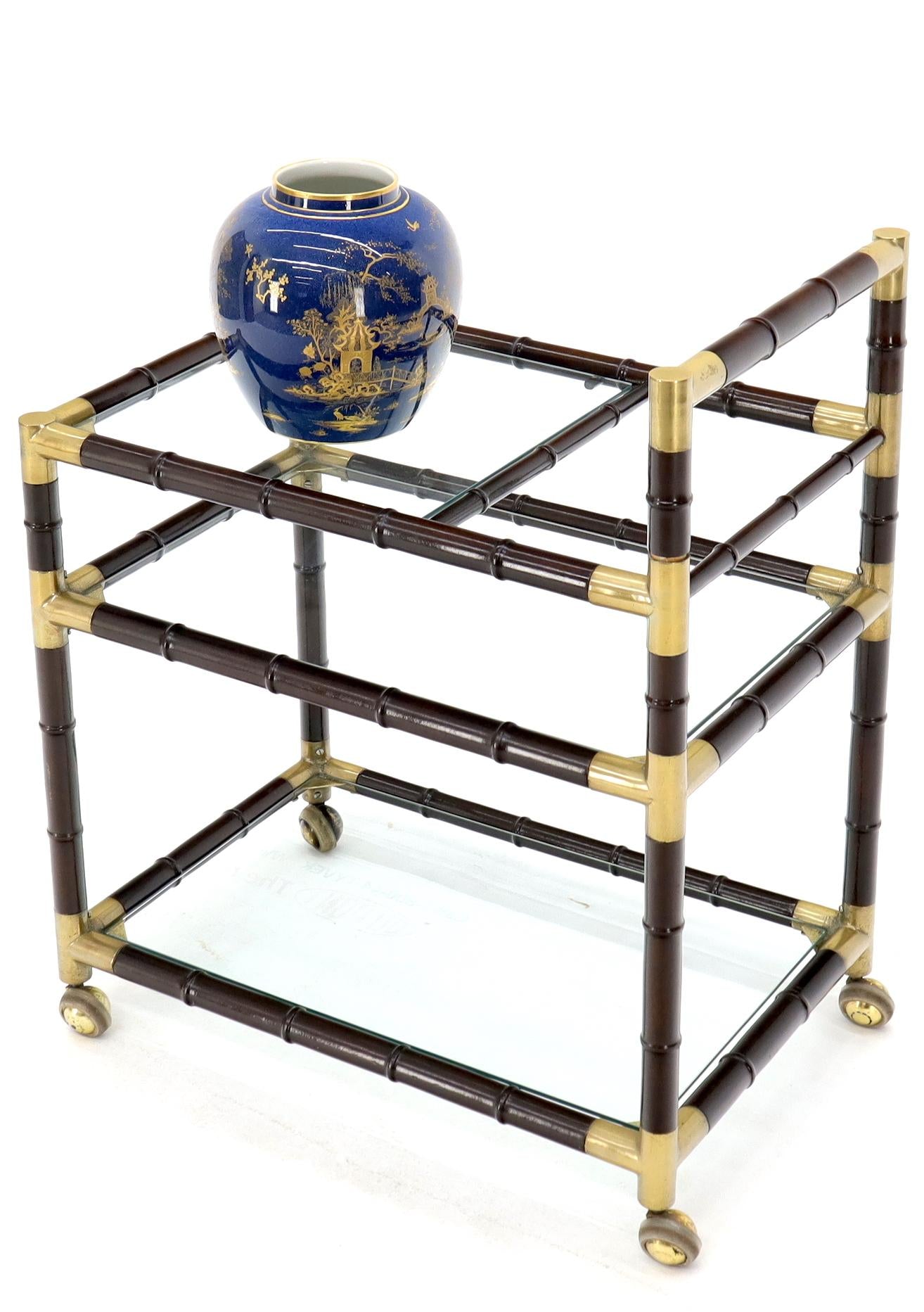 EstablishedLines Italian Faux Bamboo Three-Tier Glass Shelves Rolling Serving Cart Bar