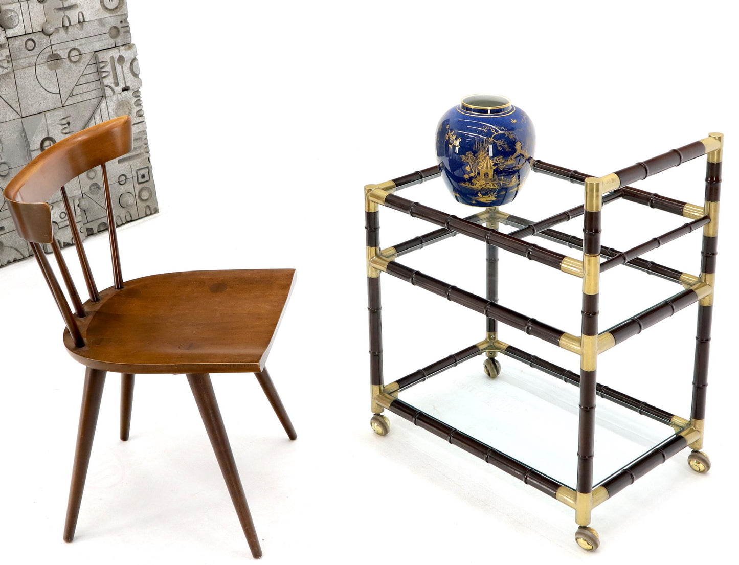 EstablishedLines Italian Faux Bamboo Three-Tier Glass Shelves Rolling Serving Cart Bar