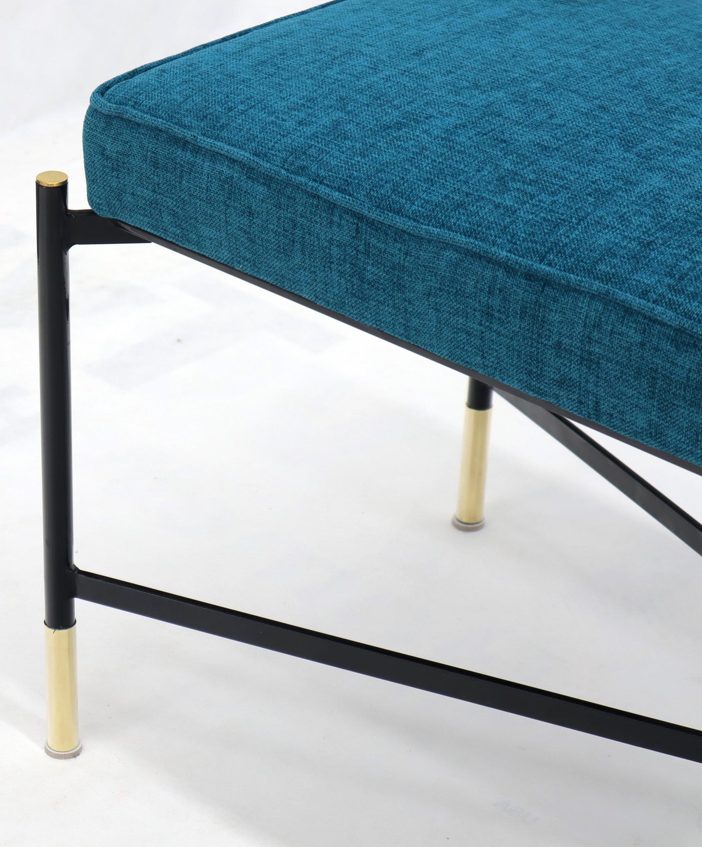 EstablishedLines Pair of Italian Mid-Century Modern New Blue Upholstery X-Stretchers Benches