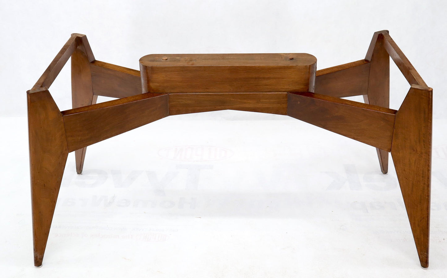 EstablishedLines Rouge Boat Shape Marble Top Dining Table on Compass Shape Solid Walnut Legs