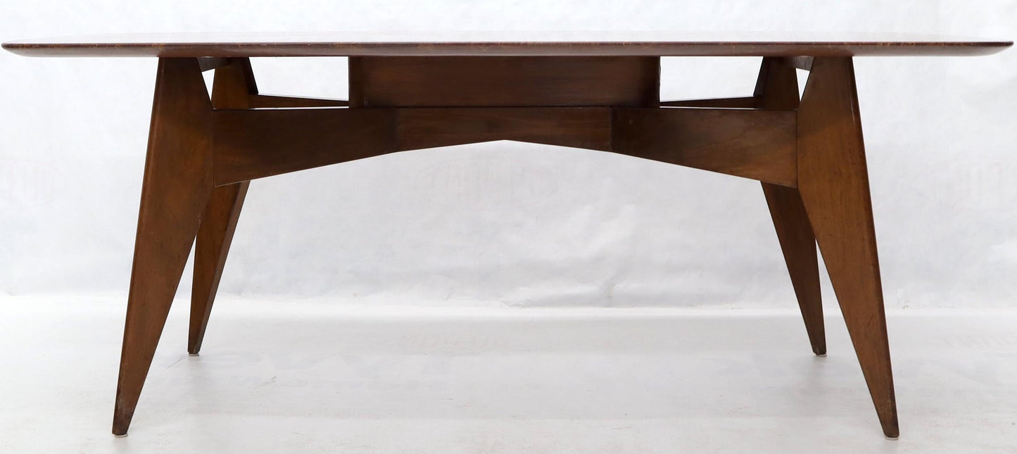 EstablishedLines Rouge Boat Shape Marble Top Dining Table on Compass Shape Solid Walnut Legs