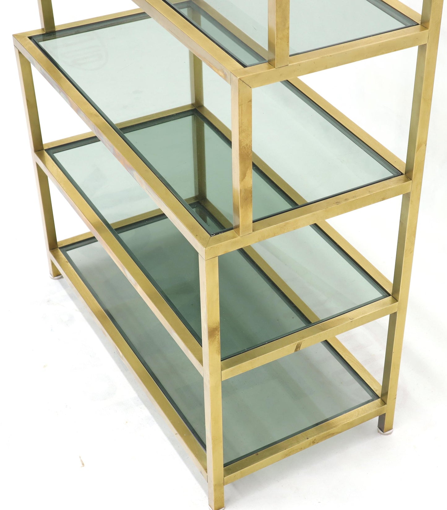 EstablishedLines Four-Tier Brass Console Small Étagère with Smoked Glass Shelves