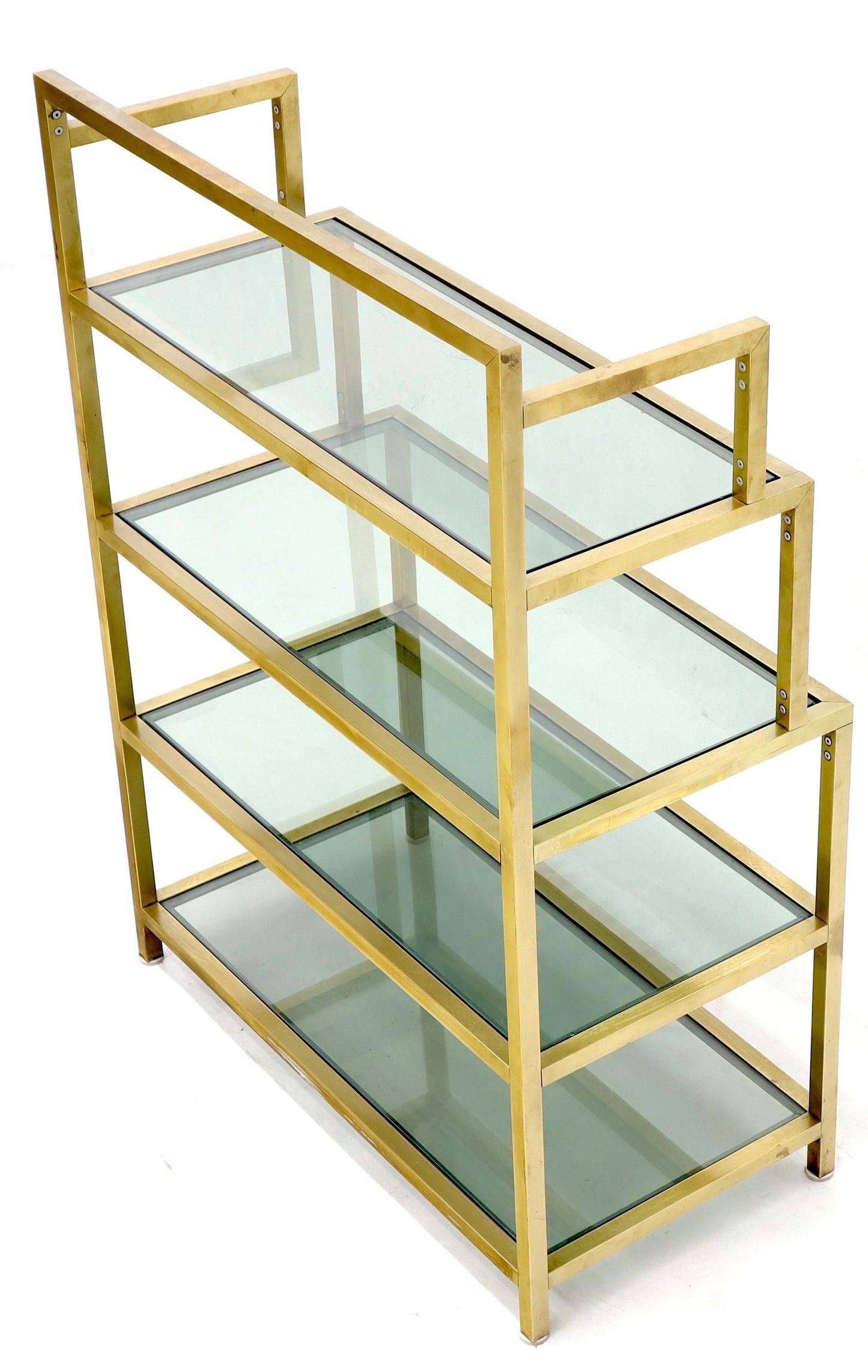 EstablishedLines Four-Tier Brass Console Small Étagère with Smoked Glass Shelves