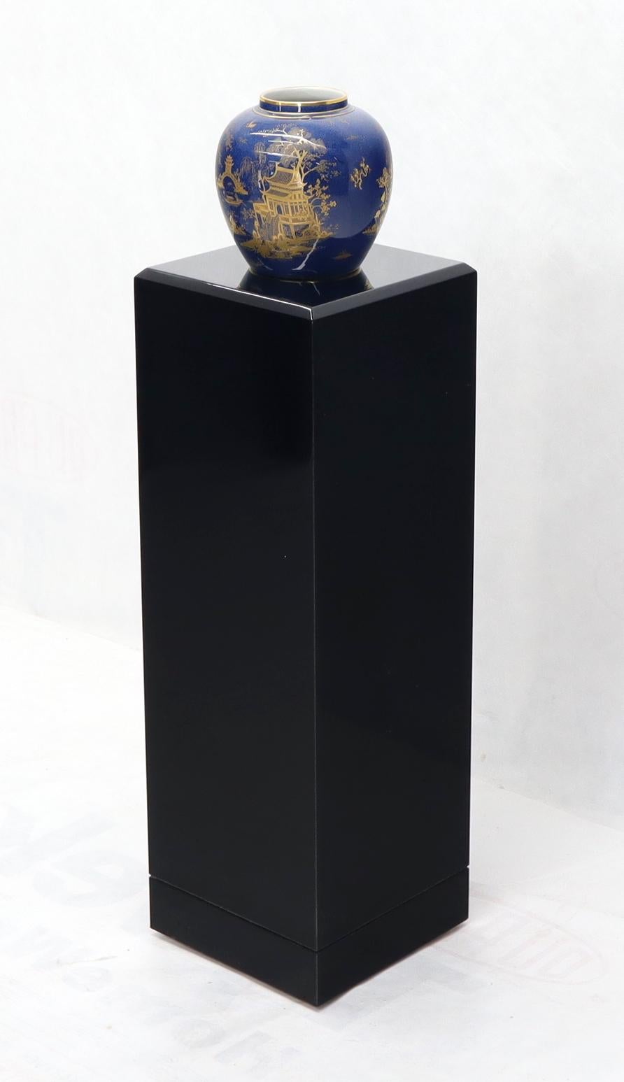 EstablishedLines Square Black Onyx Lacquer Beveled Edge Tall Pedestal Stand