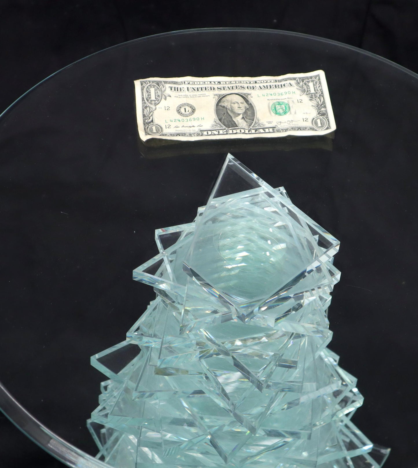 EstablishedLines Stack of Cut Glass Base Round Top Side Coffee Table Arts & Crafts