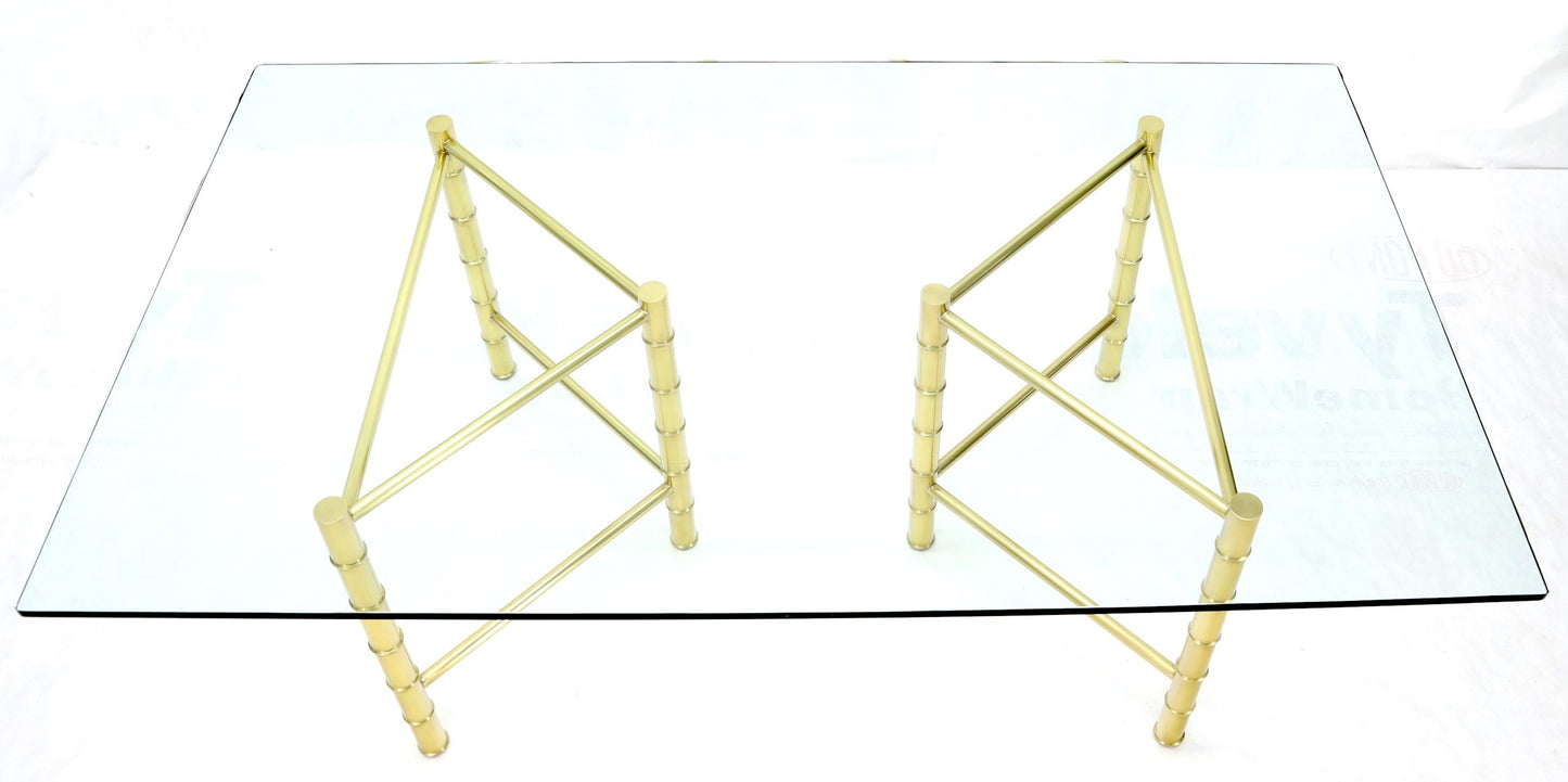 EstablishedLines Double Pedestal Faux Brass Bamboo Glass Top Dining Conference Table