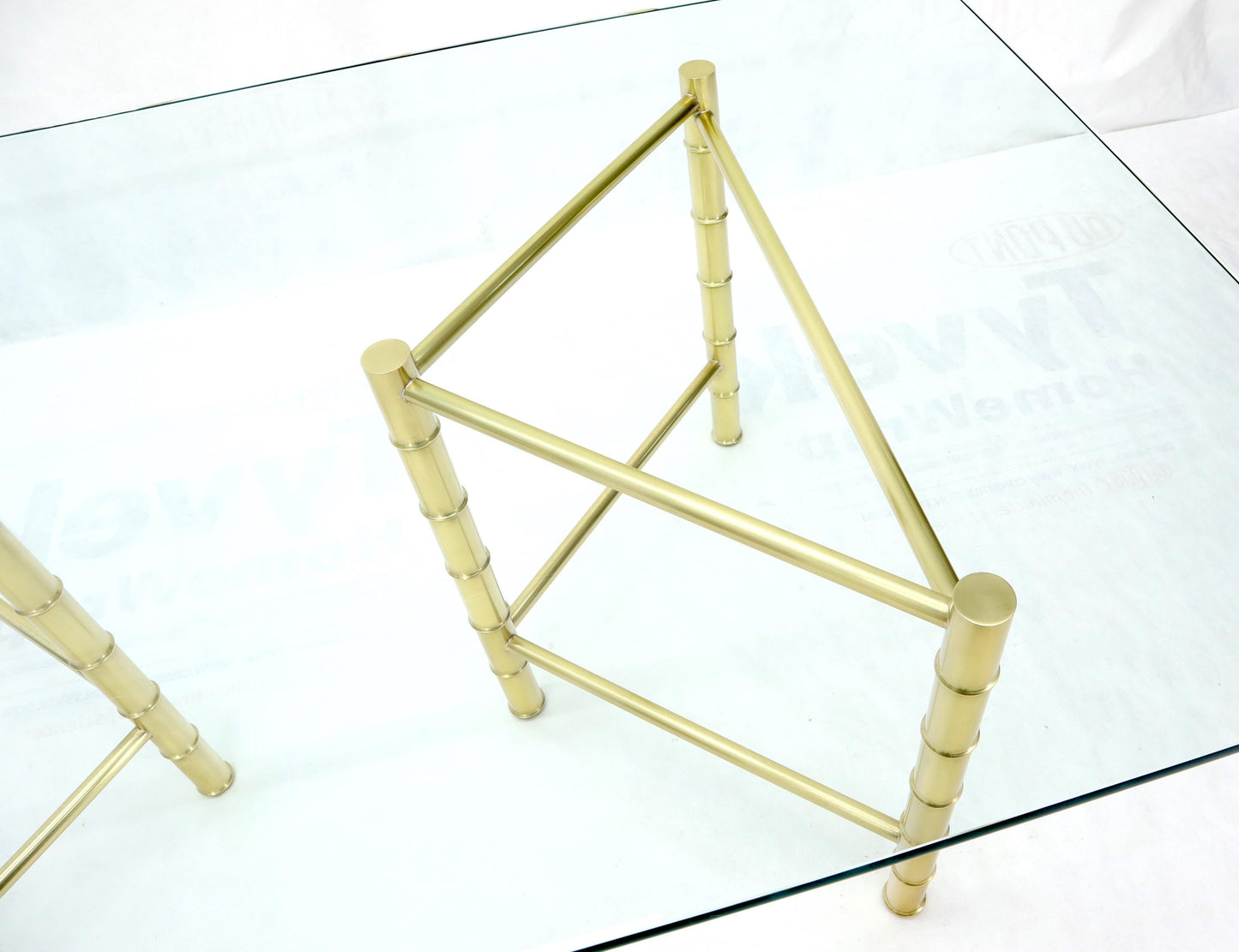 EstablishedLines Double Pedestal Faux Brass Bamboo Glass Top Dining Conference Table