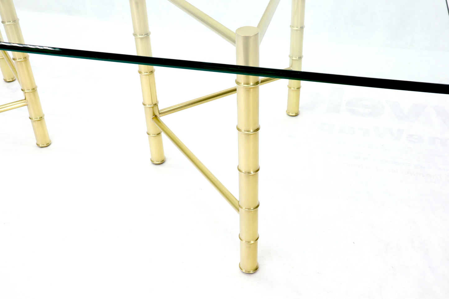 EstablishedLines Double Pedestal Faux Brass Bamboo Glass Top Dining Conference Table