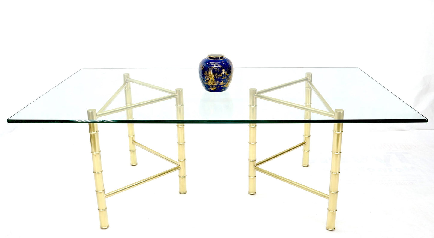 EstablishedLines Double Pedestal Faux Brass Bamboo Glass Top Dining Conference Table