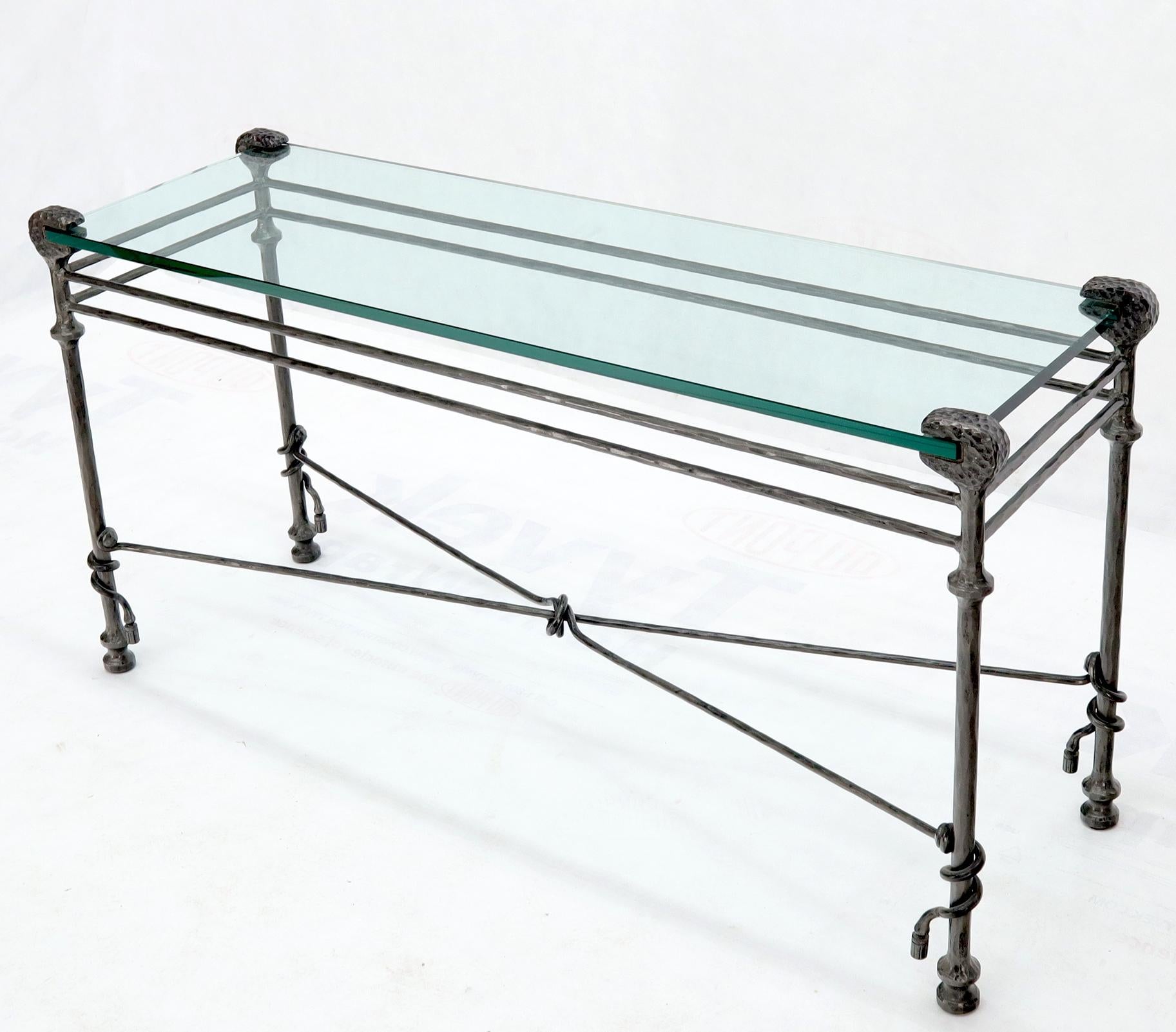 EstablishedLines Hammered Forged Metal Wrought Iron Base 3/4" Glass Top Console Table Giacometti