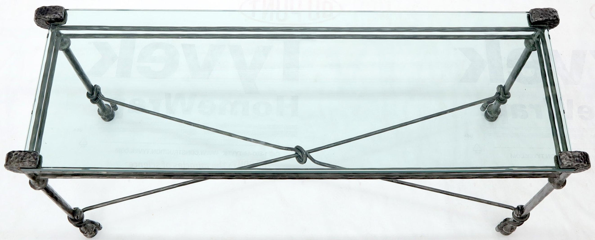 EstablishedLines Hammered Forged Metal Wrought Iron Base 3/4" Glass Top Console Table Giacometti