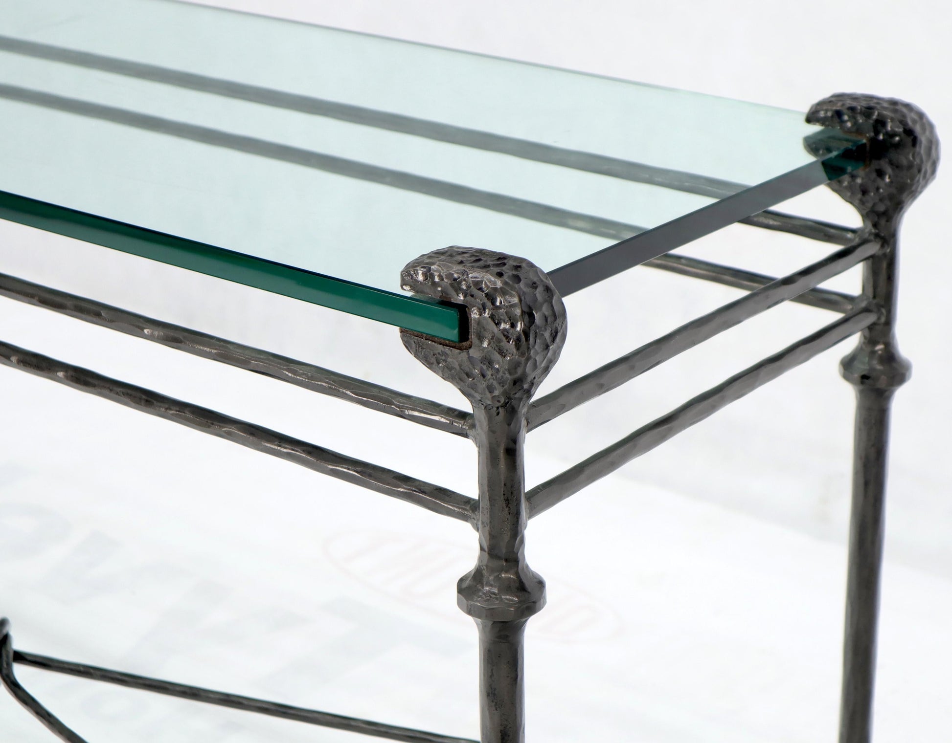 EstablishedLines Hammered Forged Metal Wrought Iron Base 3/4" Glass Top Console Table Giacometti