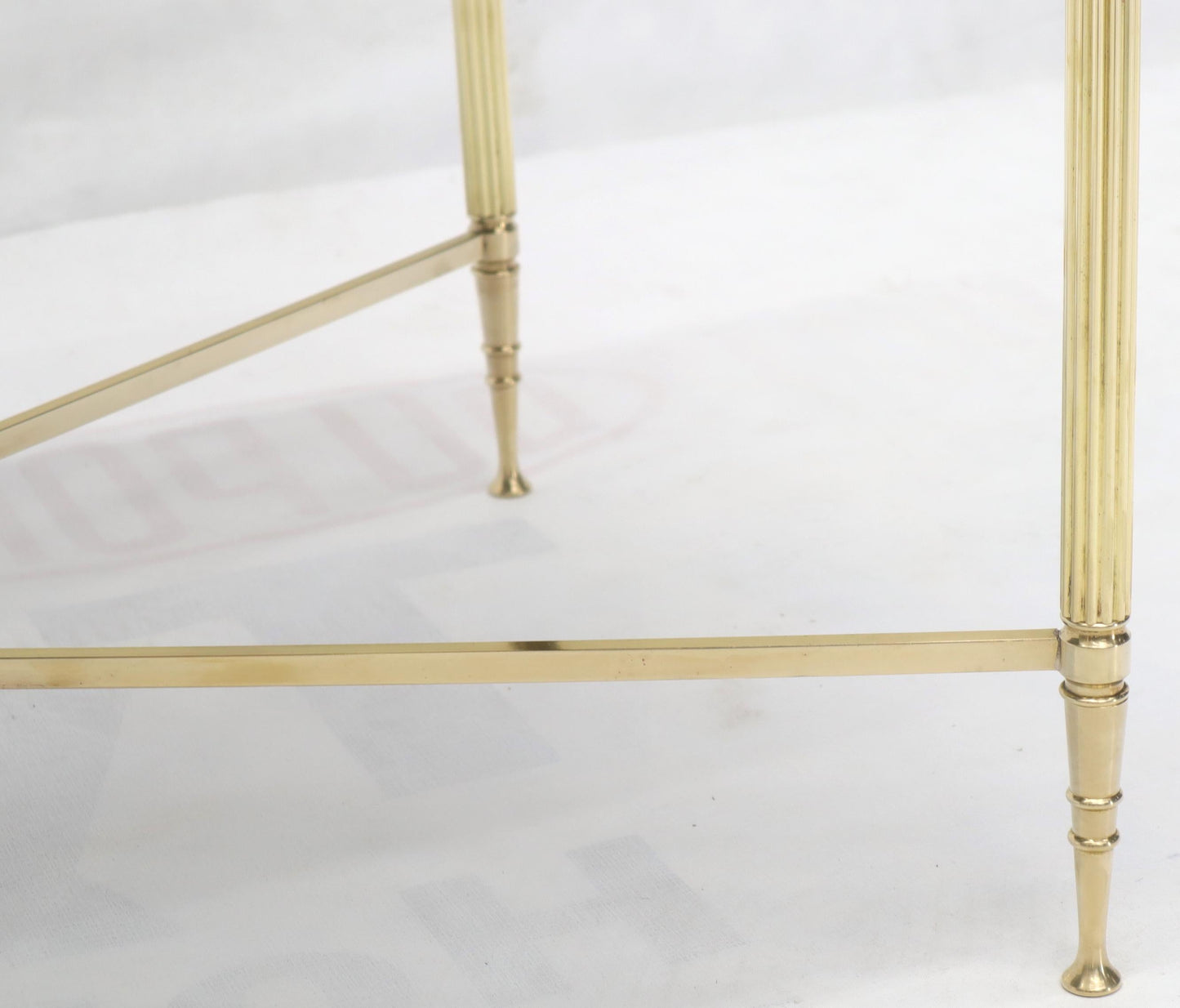 EstablishedLines Polished Brass X-Stretcher Base Fluted Legs Mirrored Glass Top Coffee Table