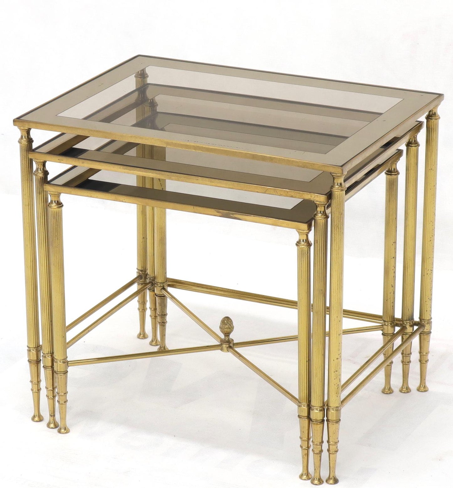 EstablishedLines Set of 3 Brass Mirrored Border Glass Tops Nesting Stacking Tables